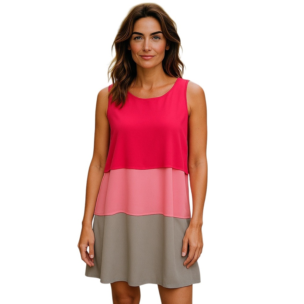 2/Nina Leonard Colorblock Dress Sz Small Pink Sleeveless Tiered Wedding Party